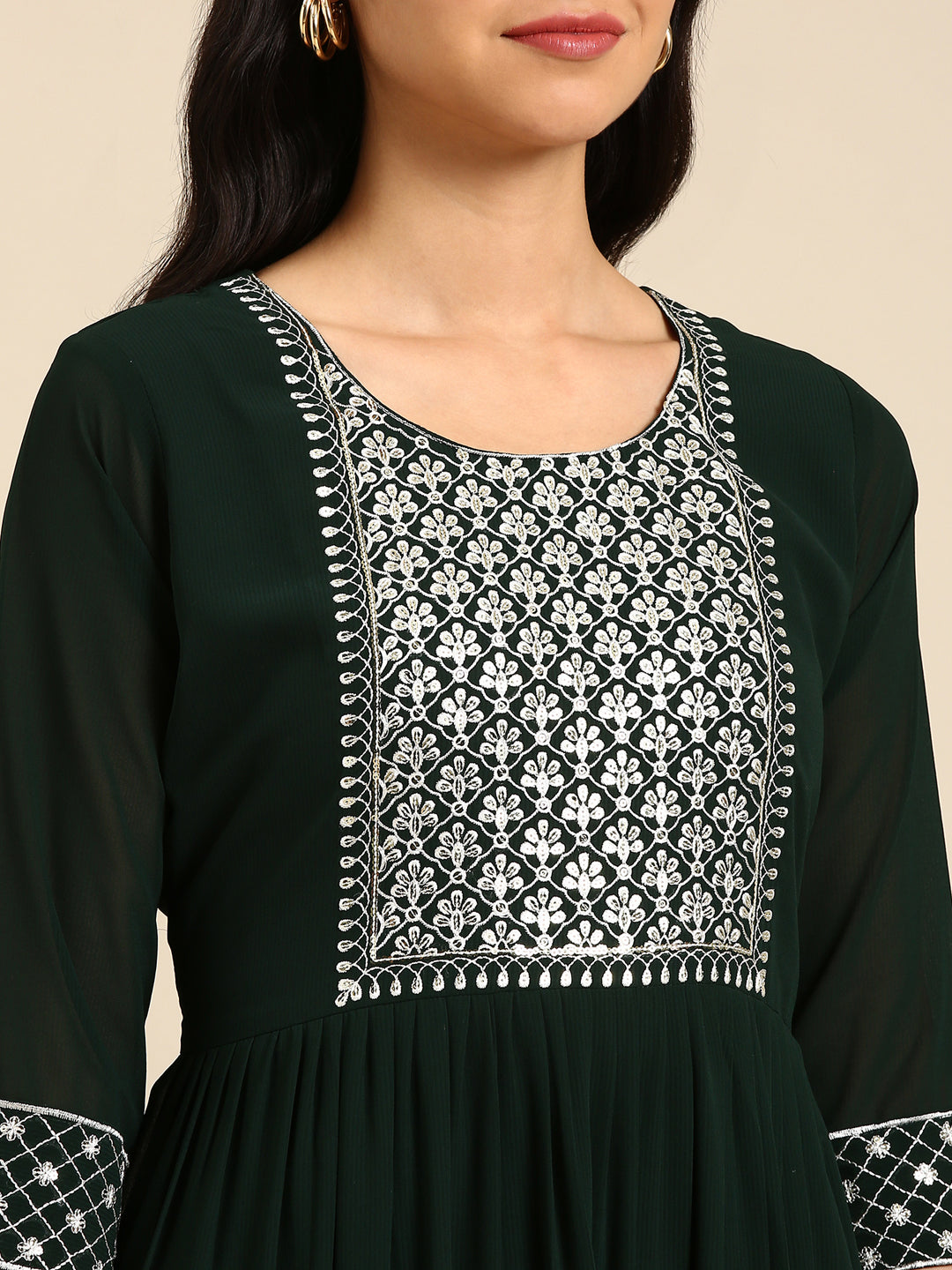 Women's Green Solid Anarkali Kurta