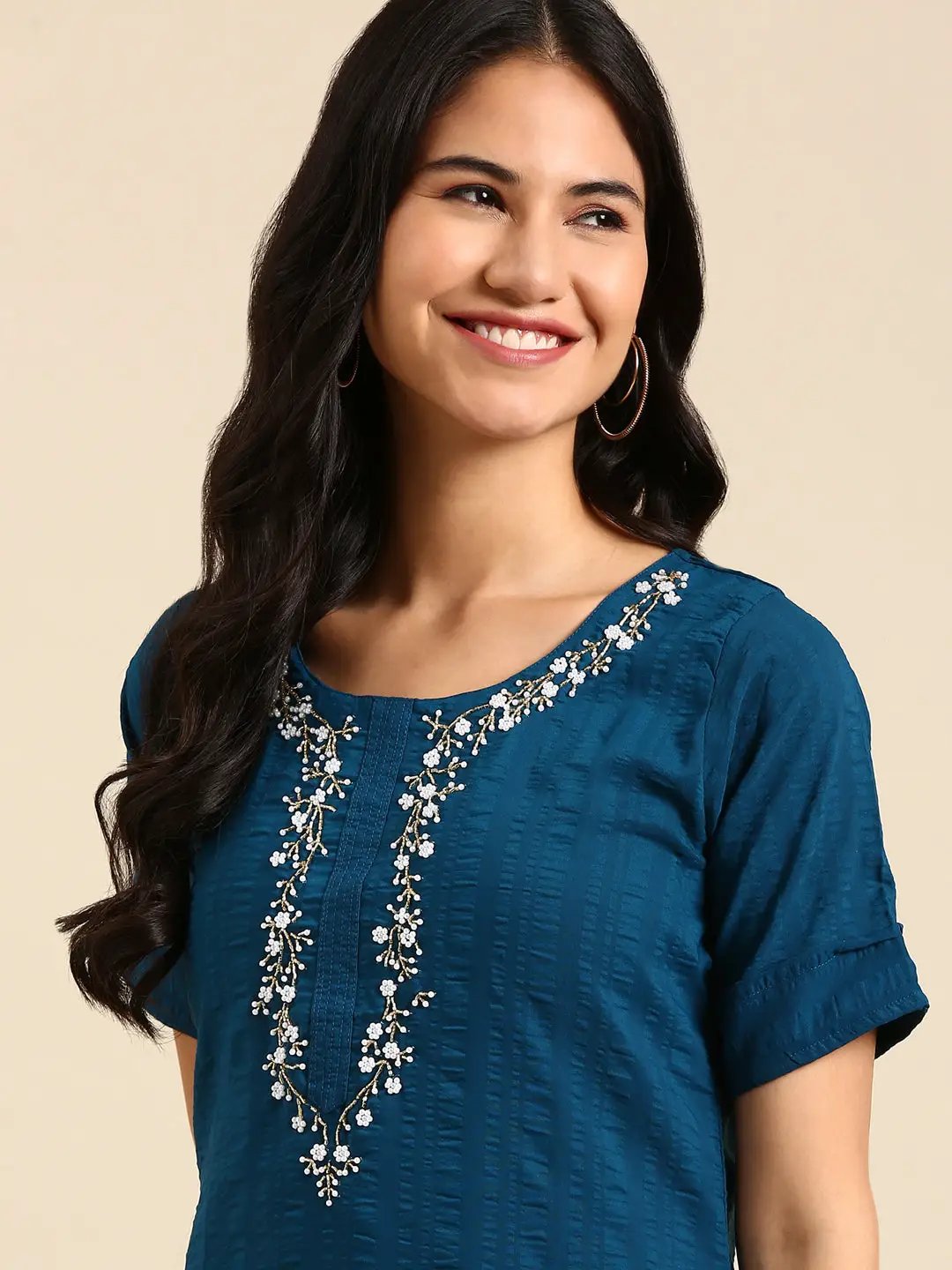 Women's Blue Printed Straight Kurta