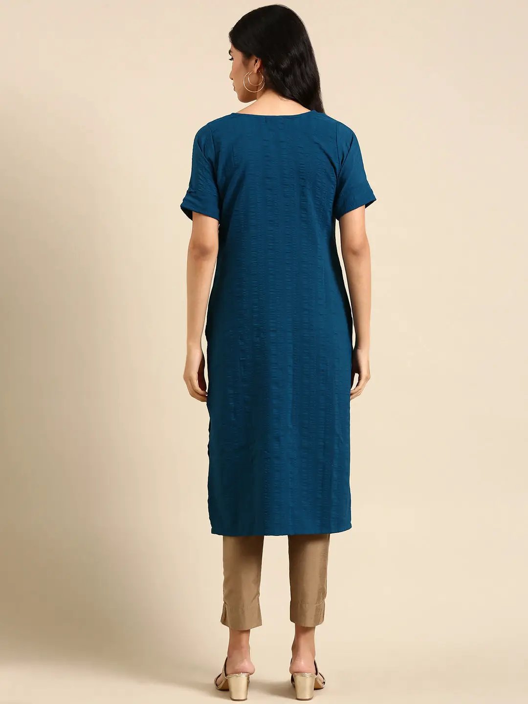 Women's Blue Printed Straight Kurta