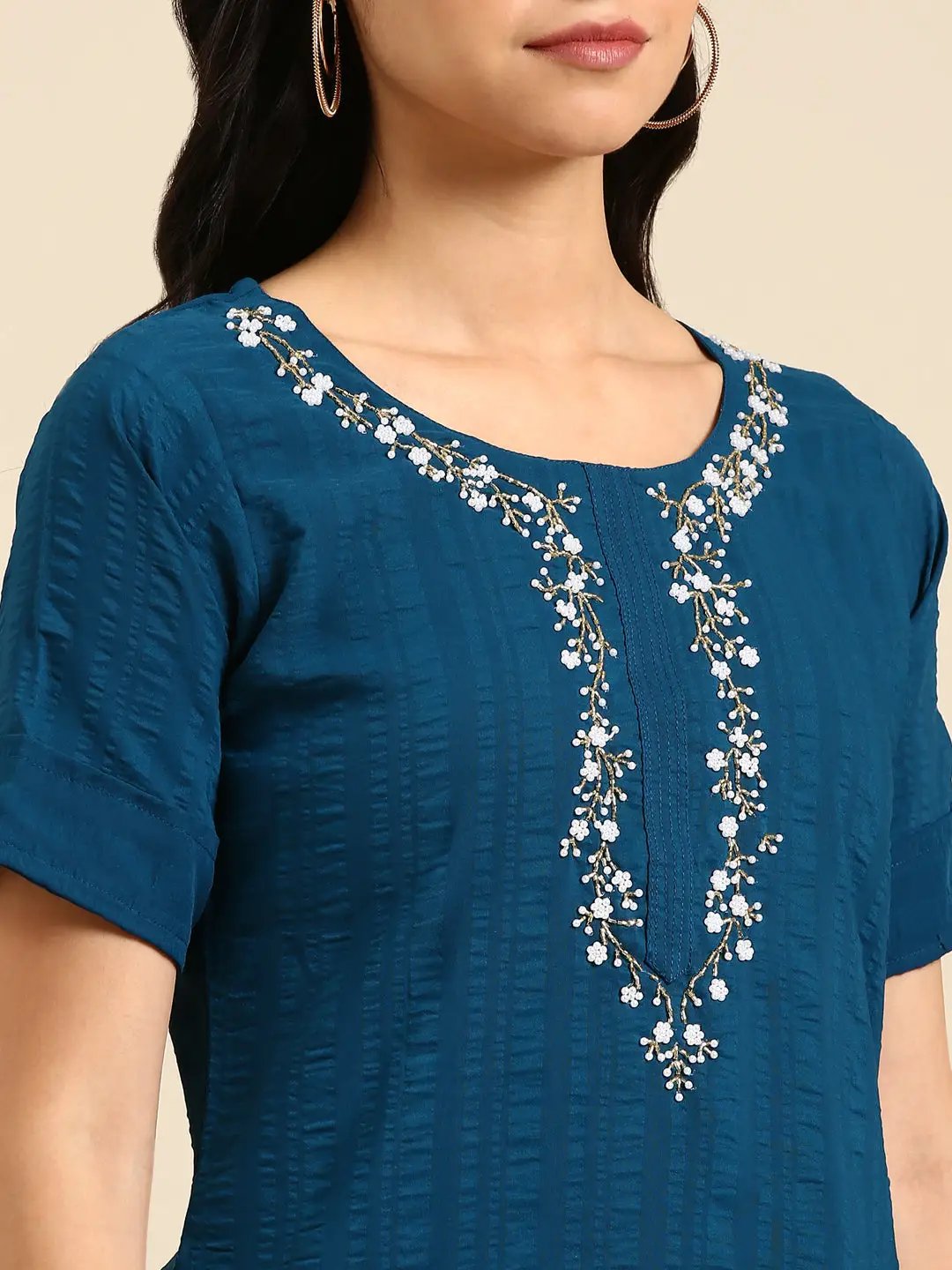 Women's Blue Printed Straight Kurta