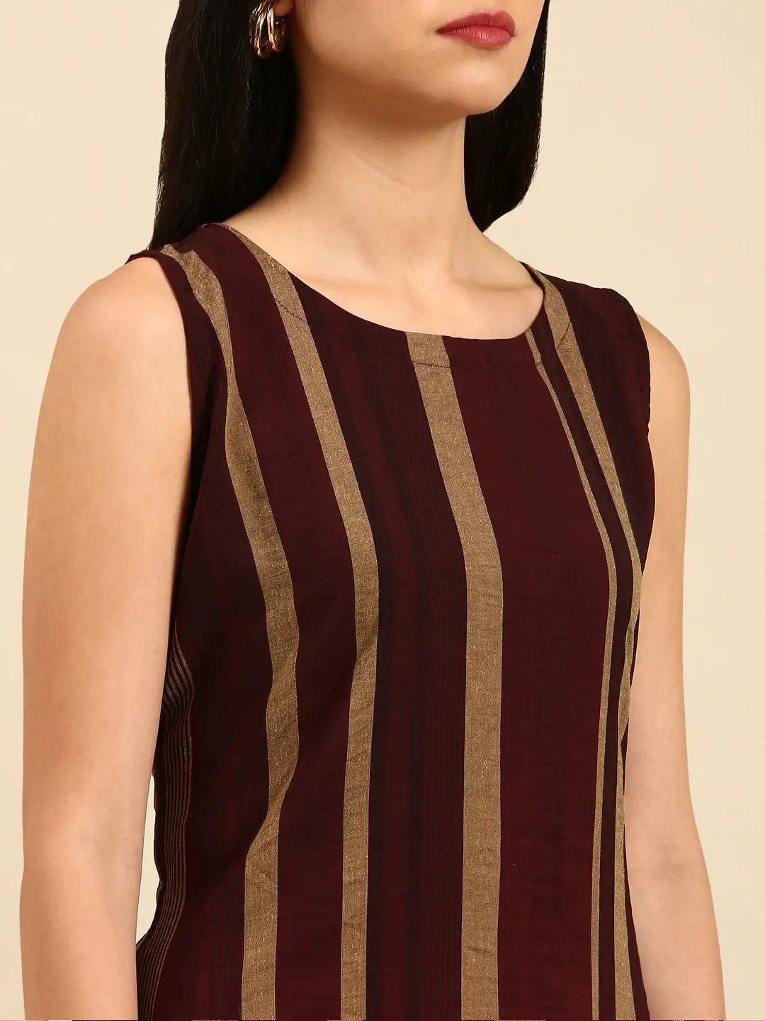 Women's Brown Striped Kurta Set