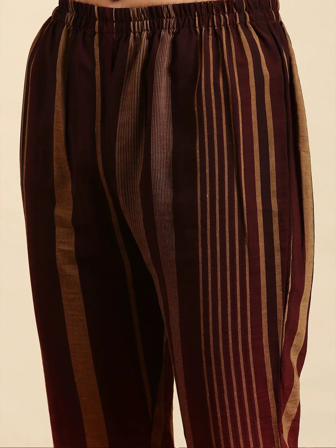 Women's Brown Striped Kurta Set