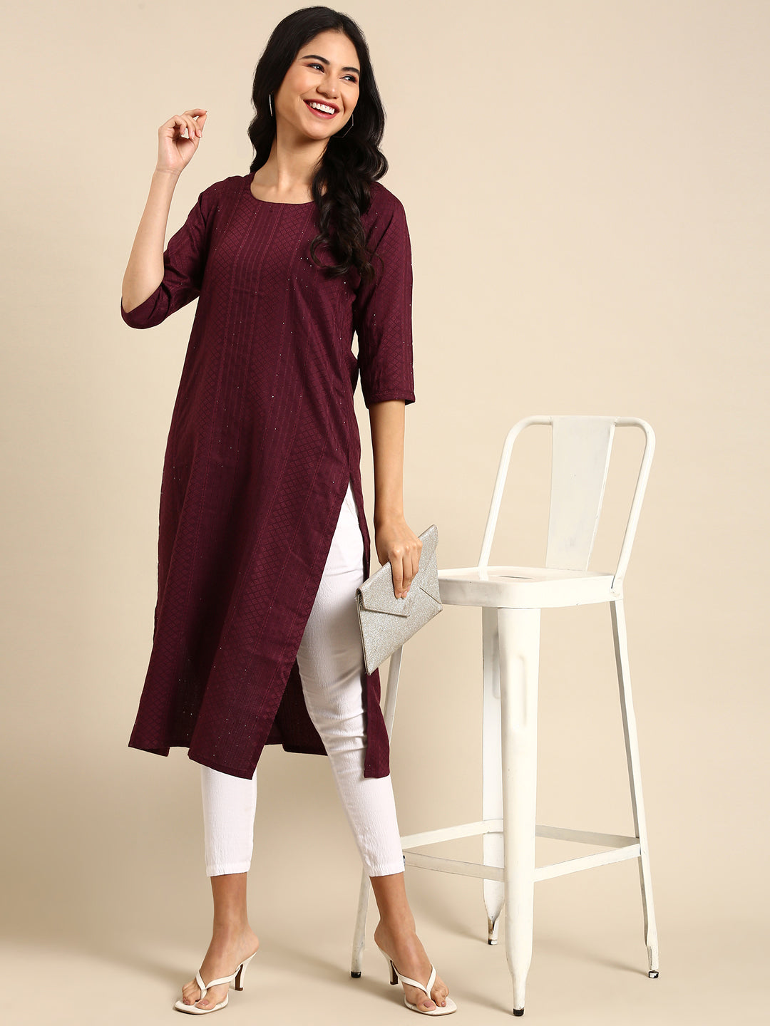 Women's Purple Solid Straight Kurta