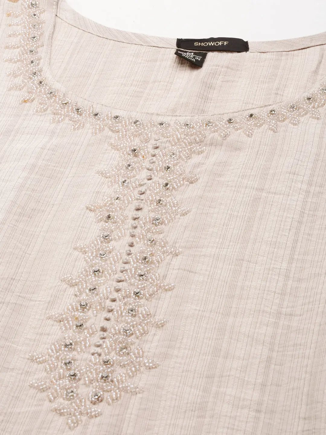 Women's Nude Embellished Straight Kurta