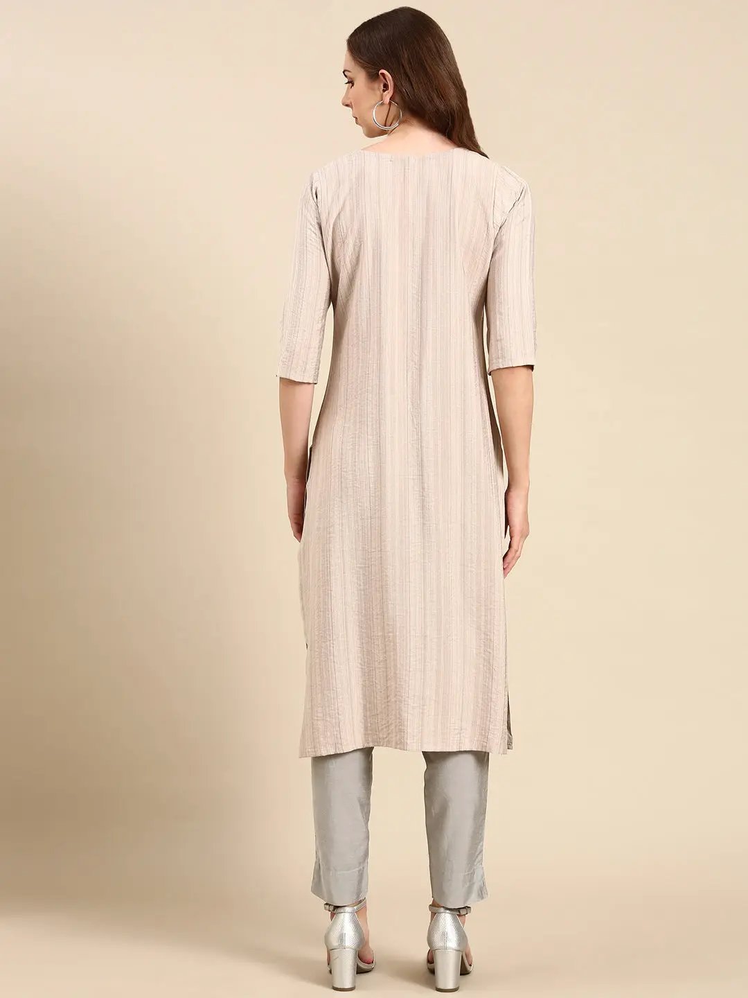 Women's Nude Embellished Straight Kurta