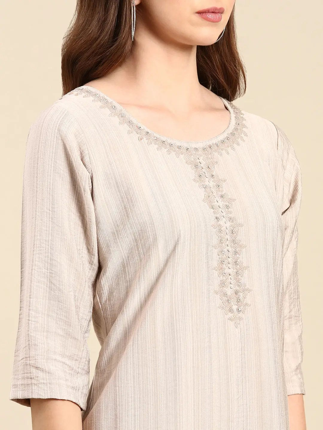 Women's Nude Embellished Straight Kurta