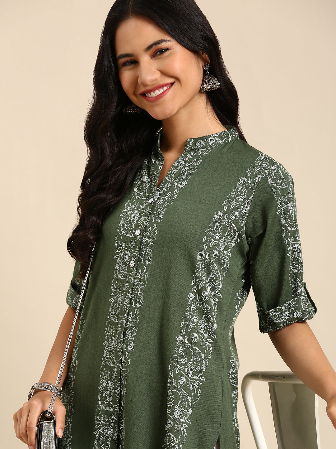 Women's Green Printed Straight Kurta