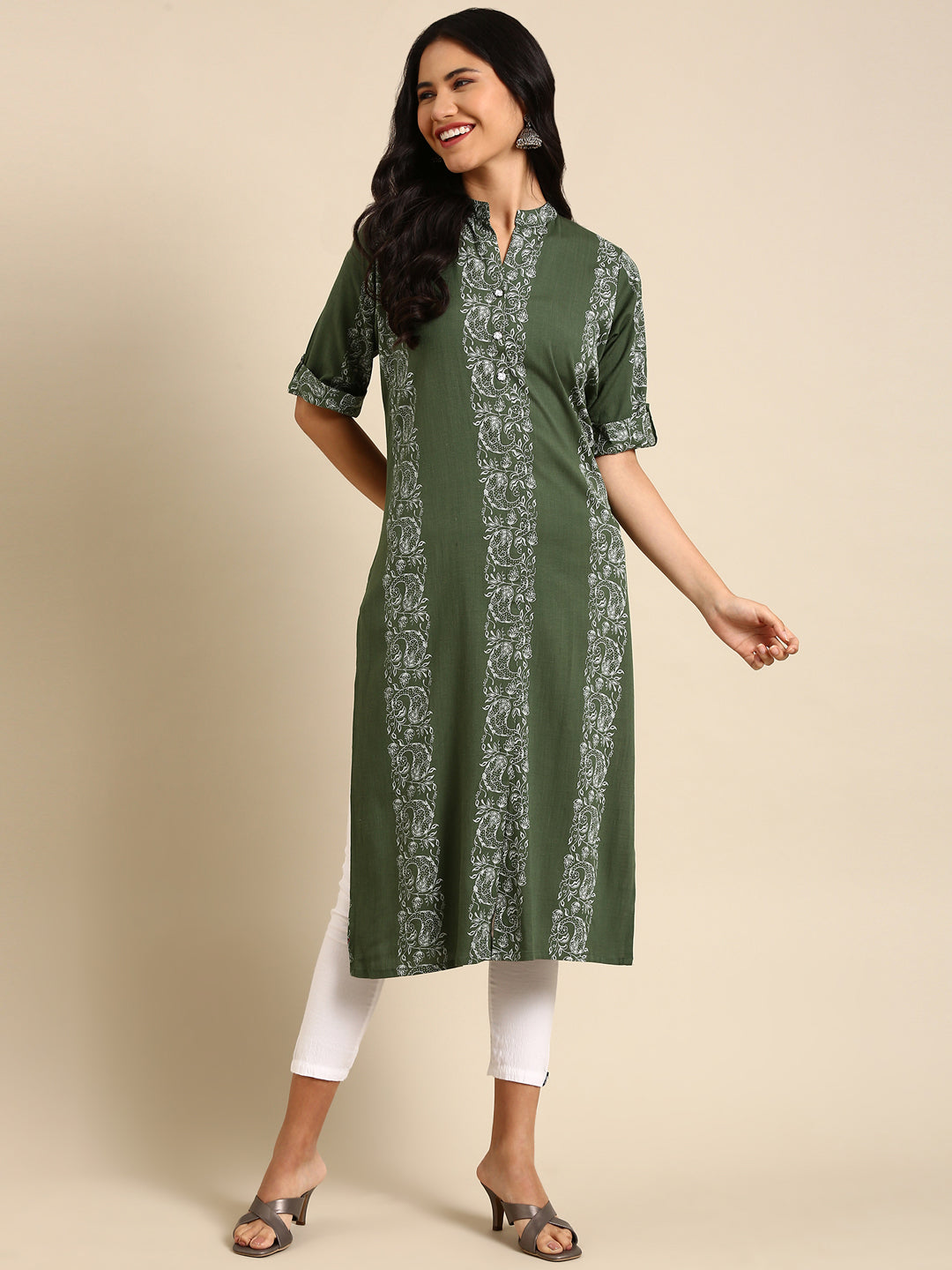 Women's Green Printed Straight Kurta