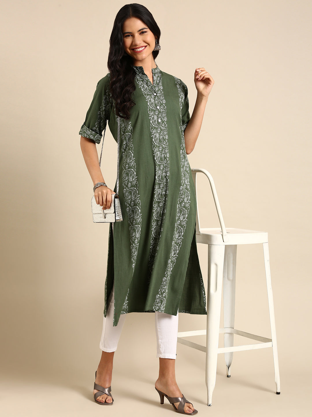 Women's Green Printed Straight Kurta