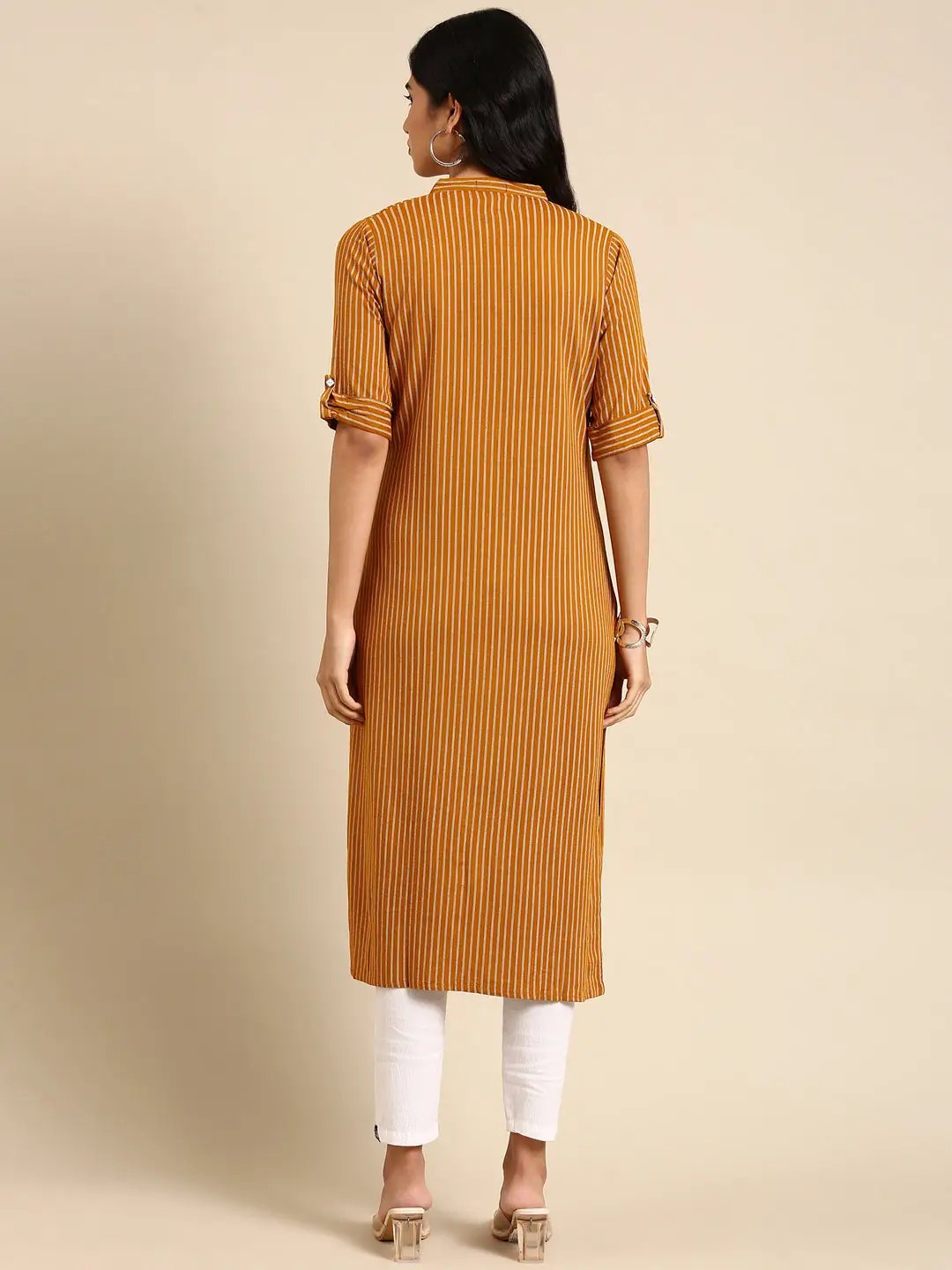 Women's Mustard Solid Straight Kurta