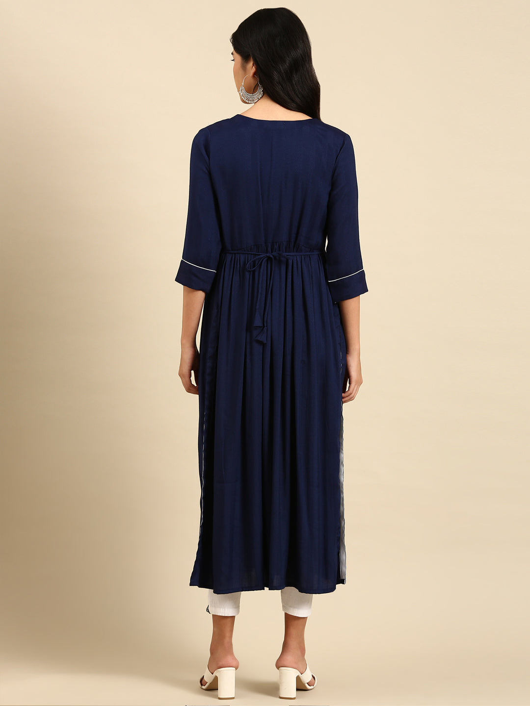 Women's Navy Blue Printed Straight Kurta