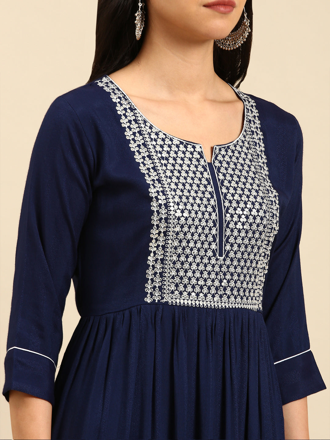 Women's Navy Blue Printed Straight Kurta