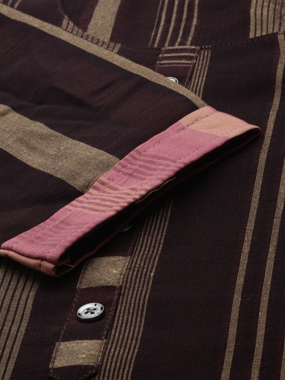 Women's Coffee Brown Striped Straight Kurta