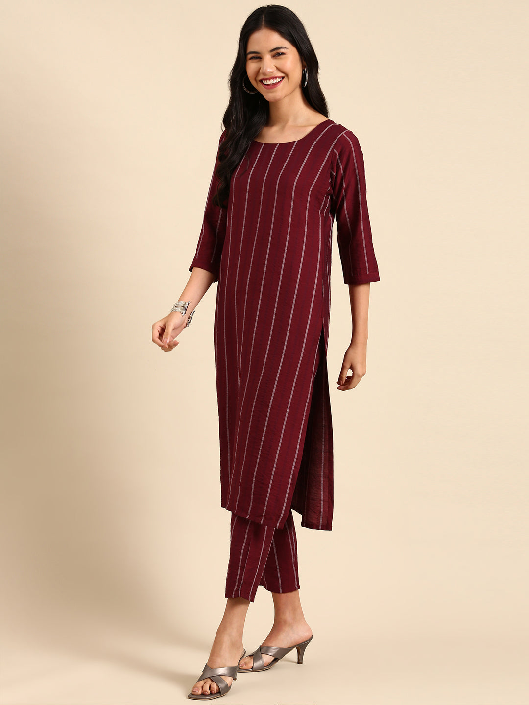 Women's Burgundy Printed Kurta Set