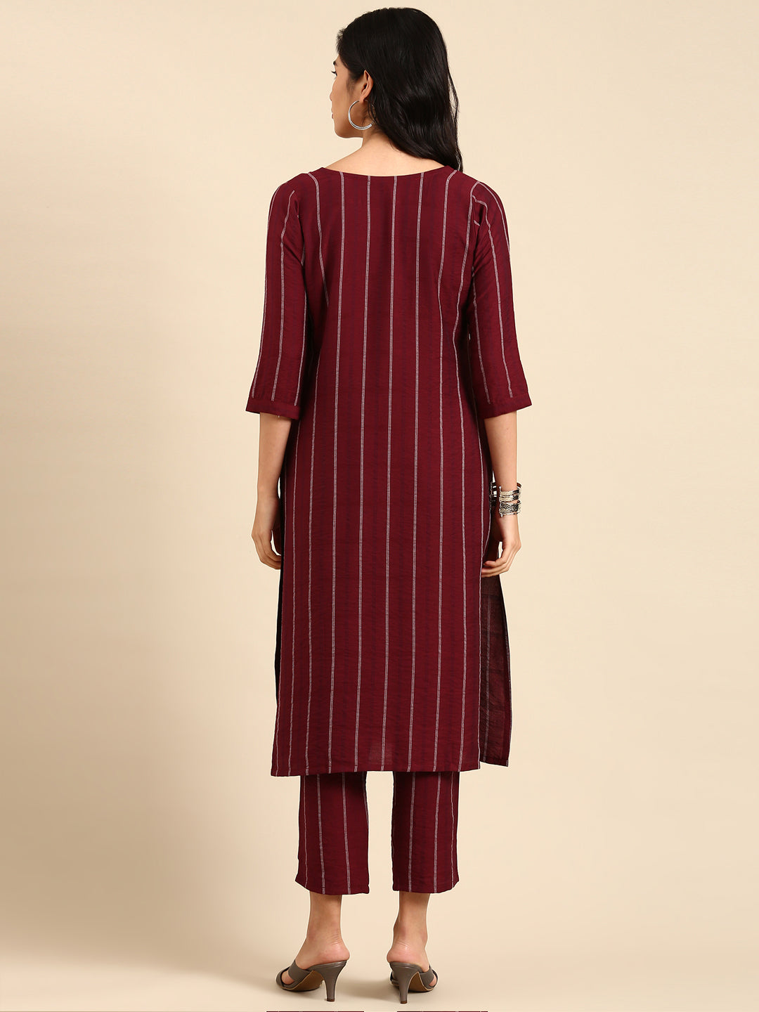 Women's Burgundy Printed Kurta Set