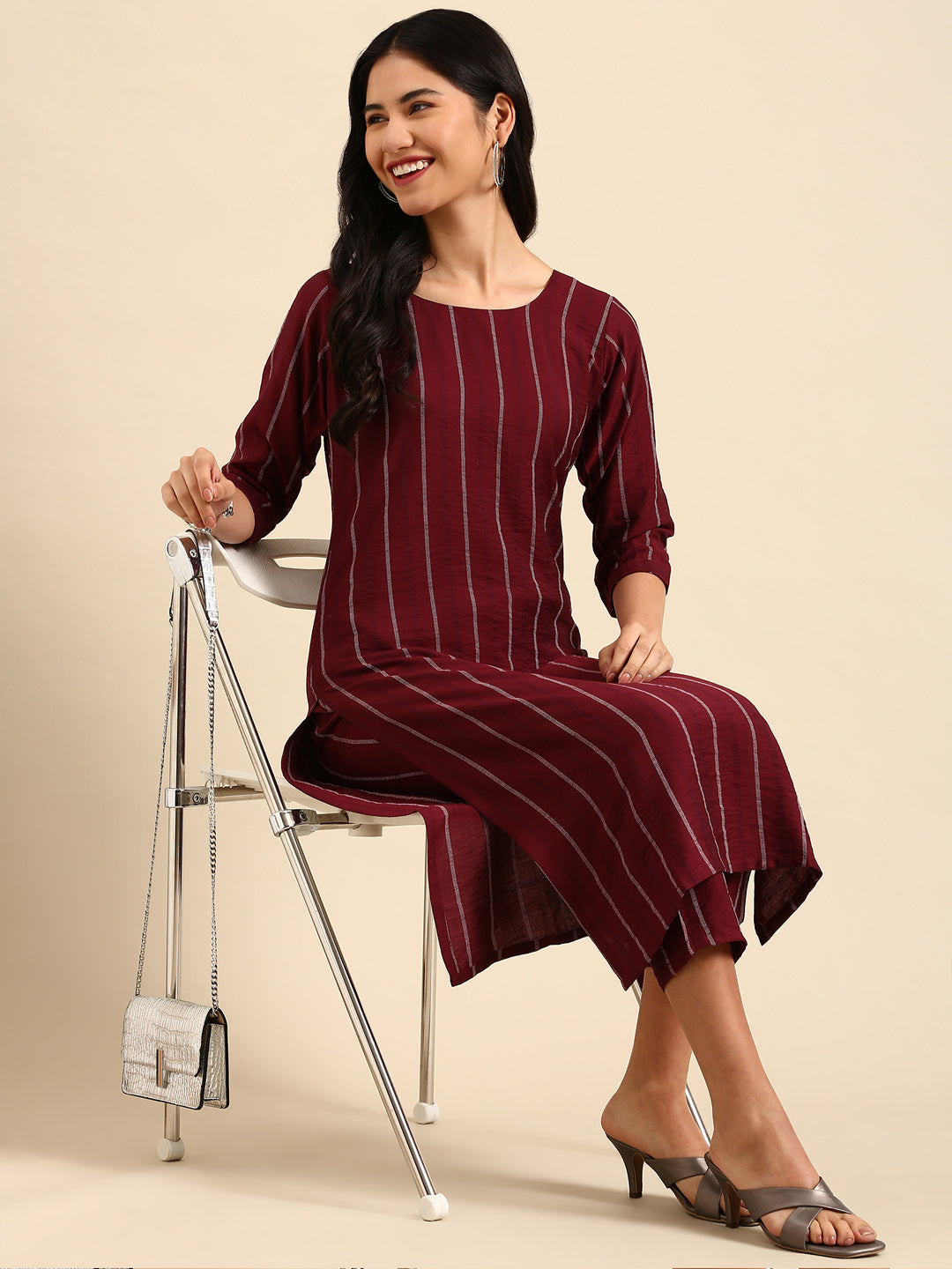 Women's Burgundy Printed Kurta Set