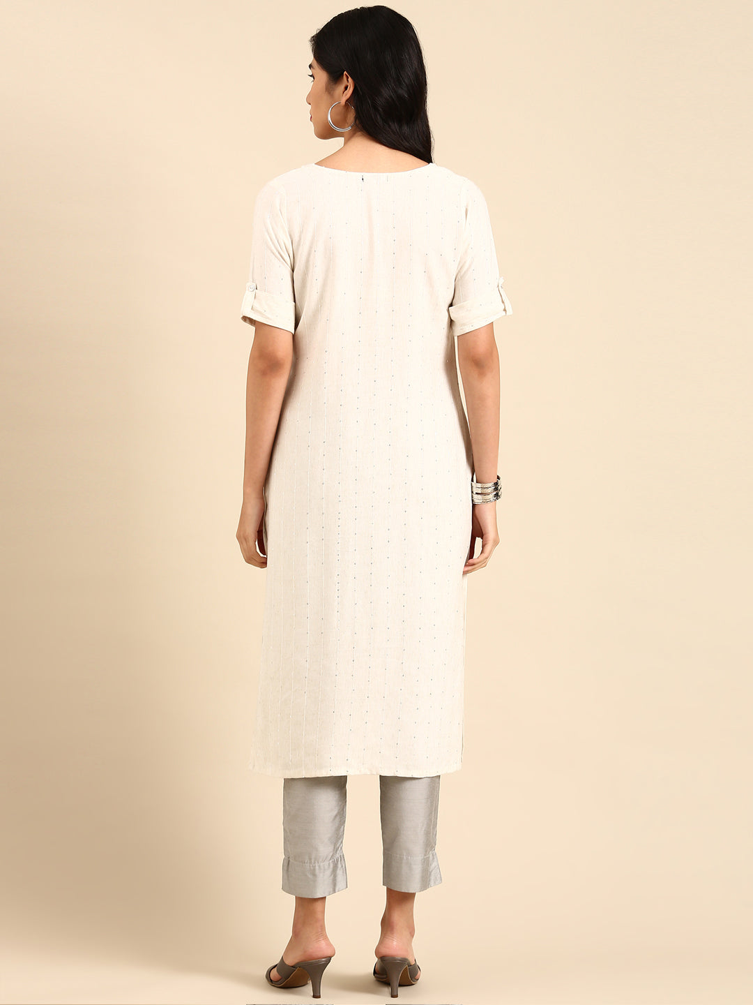 Women's White Solid Straight Kurta