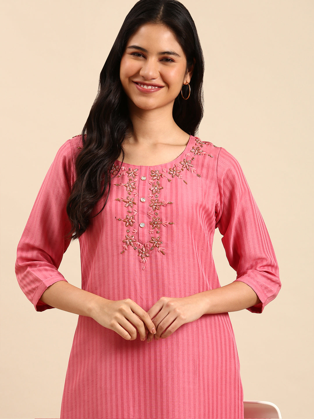 Women's Pink Solid Kurta Set