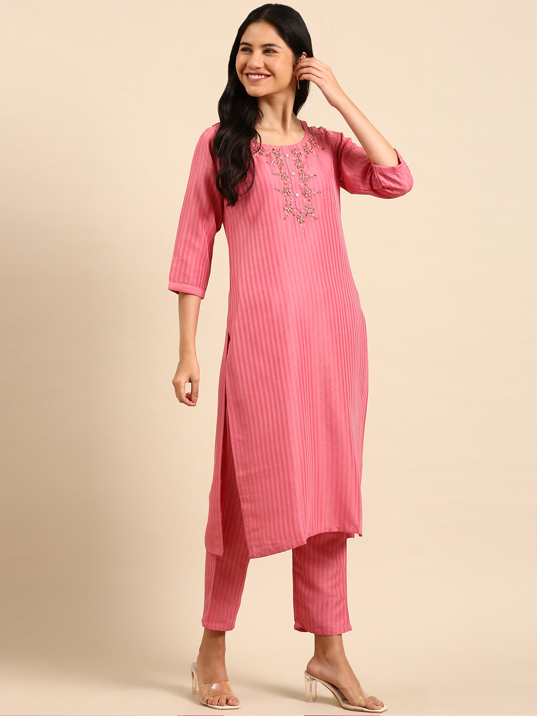 Women's Pink Solid Kurta Set