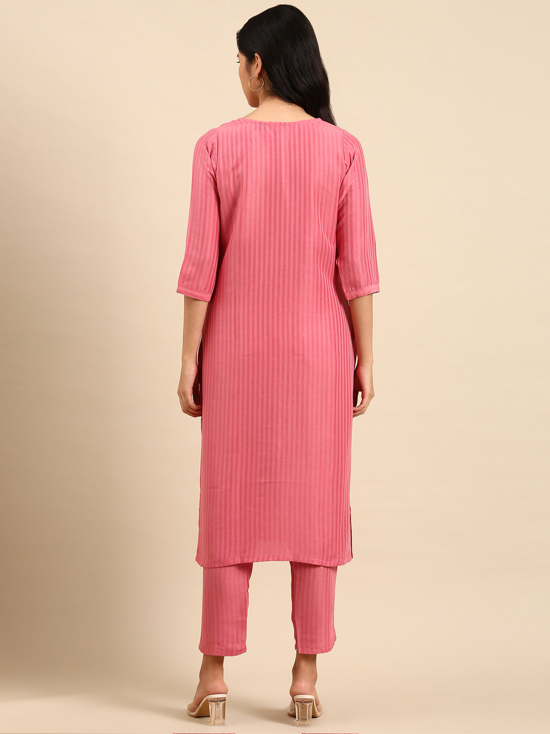 Women's Pink Solid Kurta Set