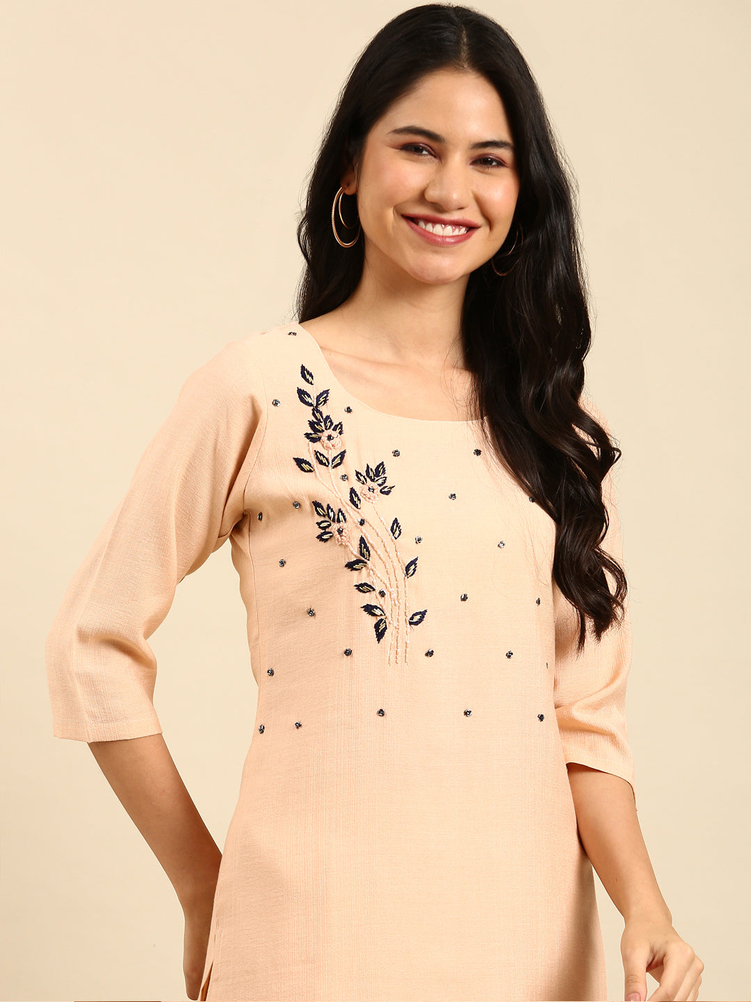 Women's Peach Embroidered Kurta Set