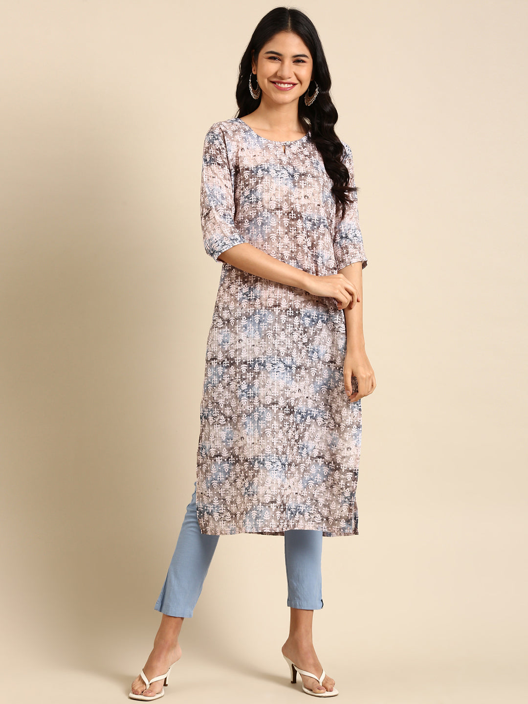 Women's Olive Embellished Straight Kurta