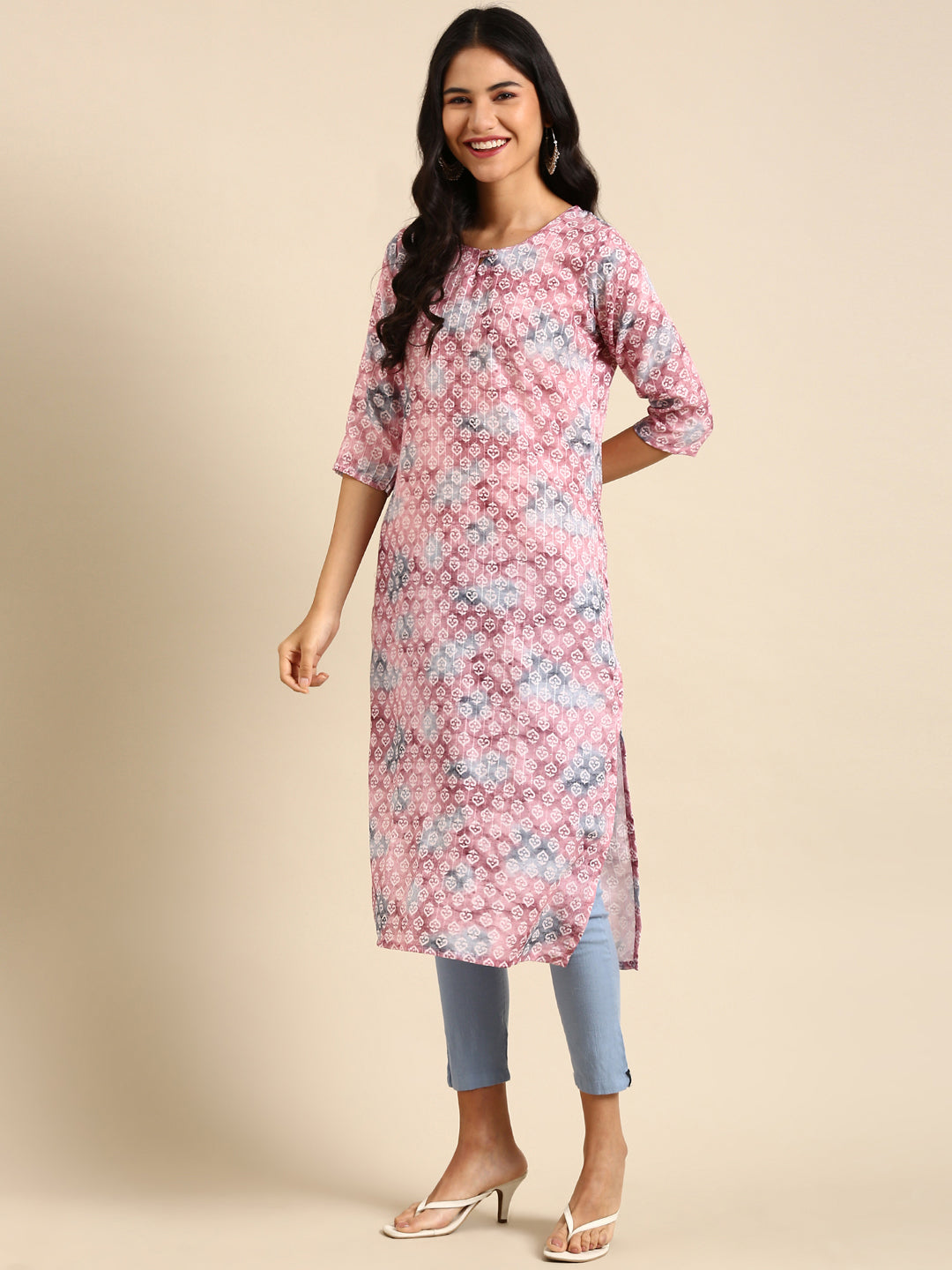 Women's Mauve Embellished Straight Kurta