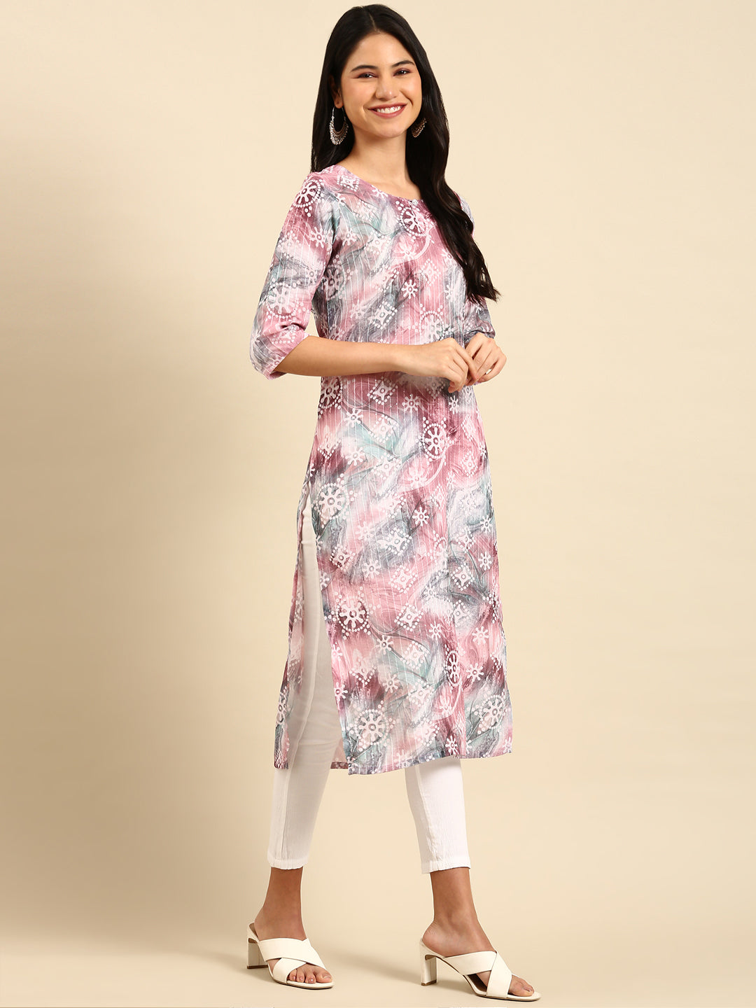 Women's Multicolour Embellished Straight Kurta