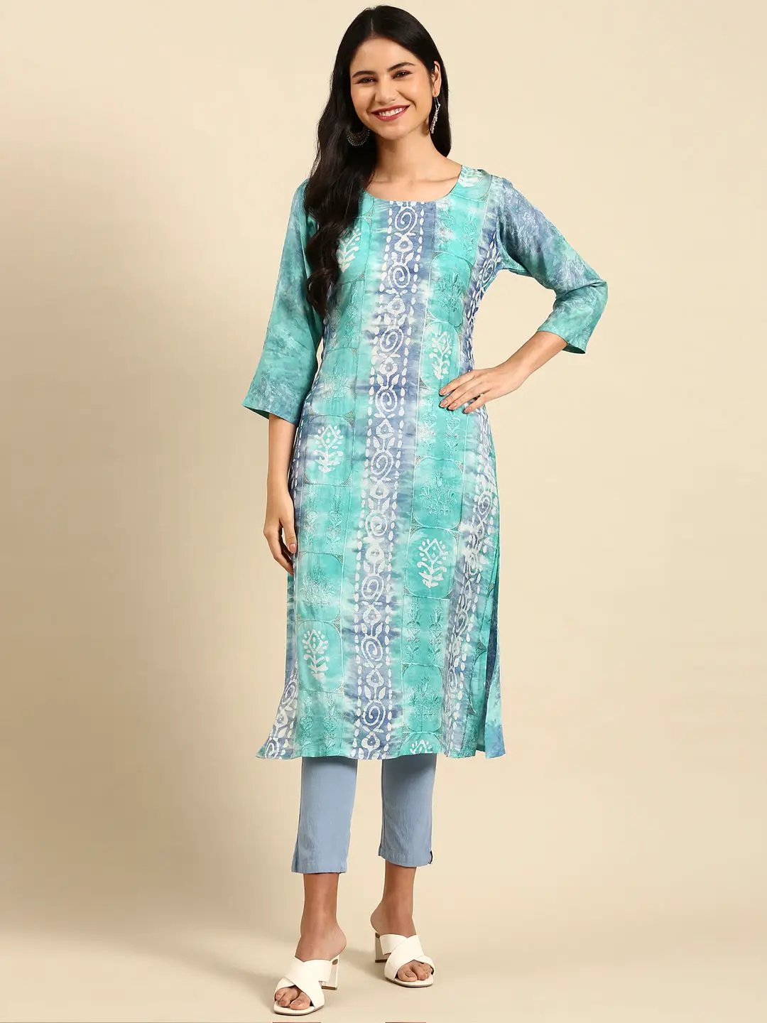Women's Green Tie Dye Straight Kurta
