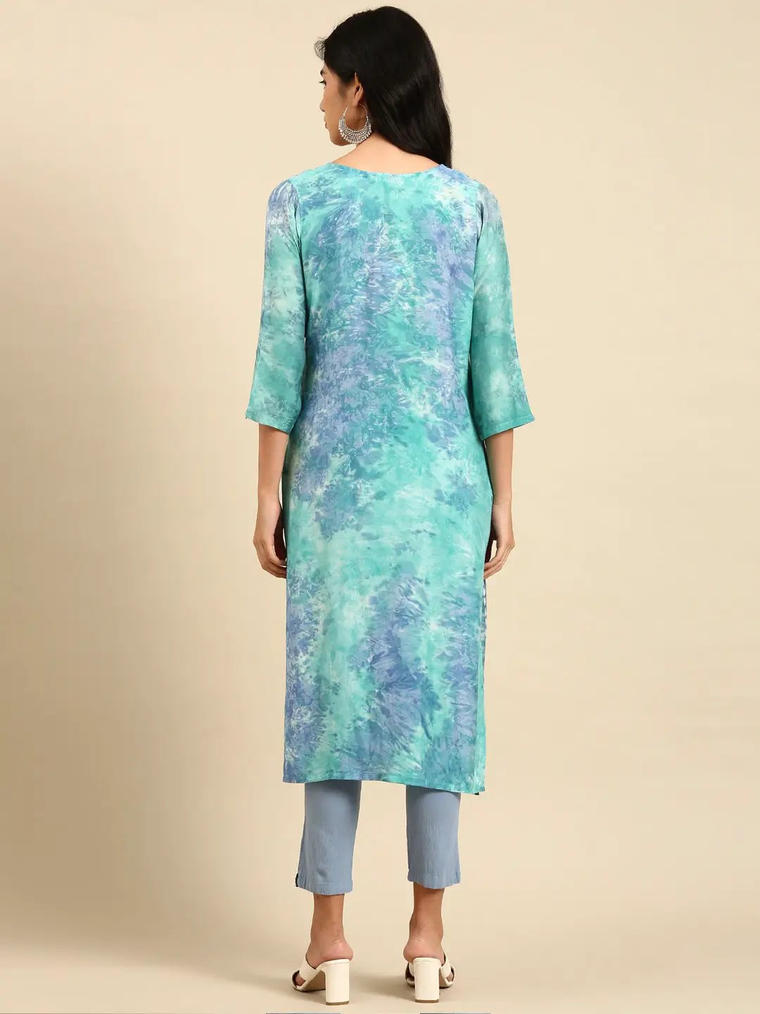 Women's Green Tie Dye Straight Kurta