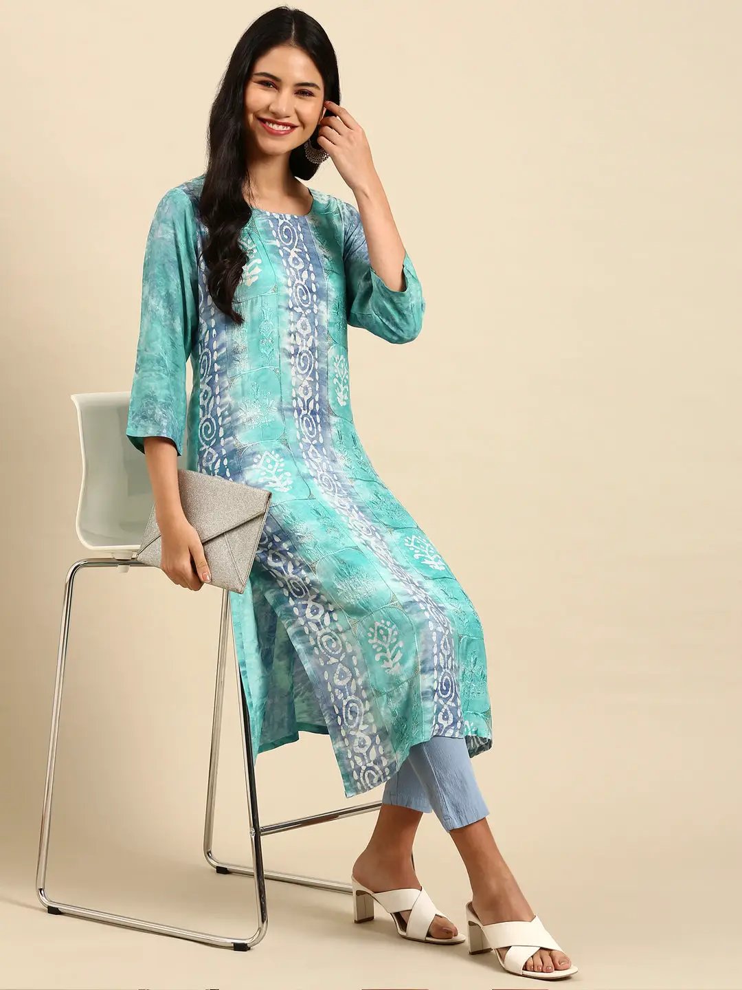 Women's Green Tie Dye Straight Kurta