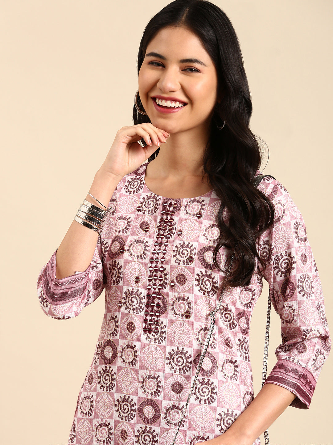 Women's Mauve Printed Kurta Set