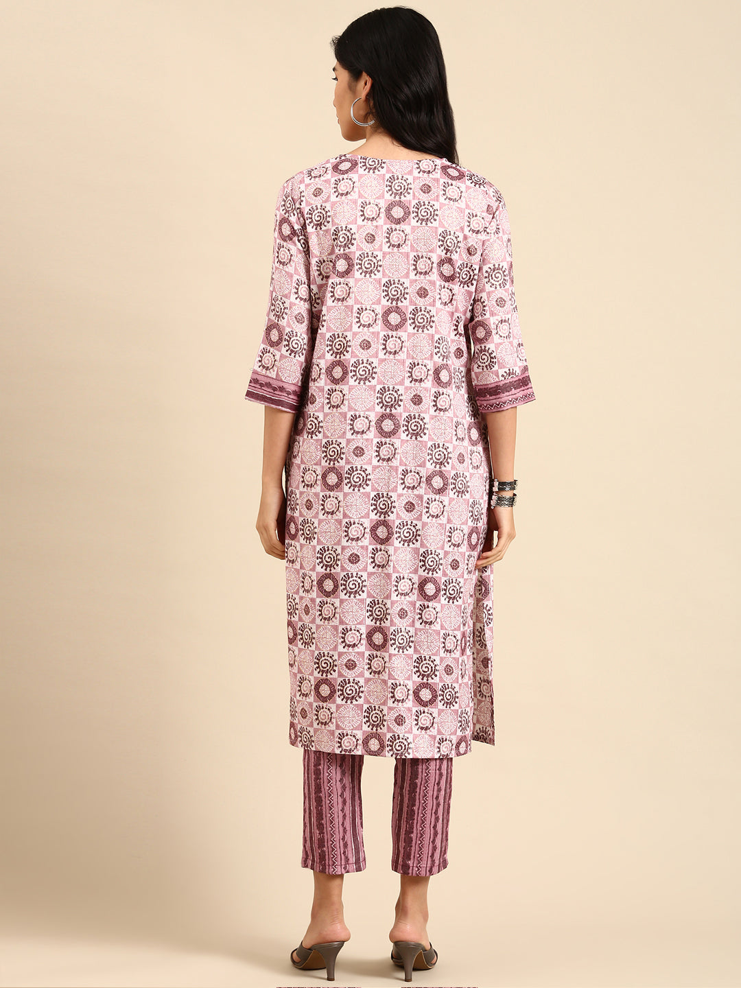 Women's Mauve Ethnic Motifs Printed Kurta Set