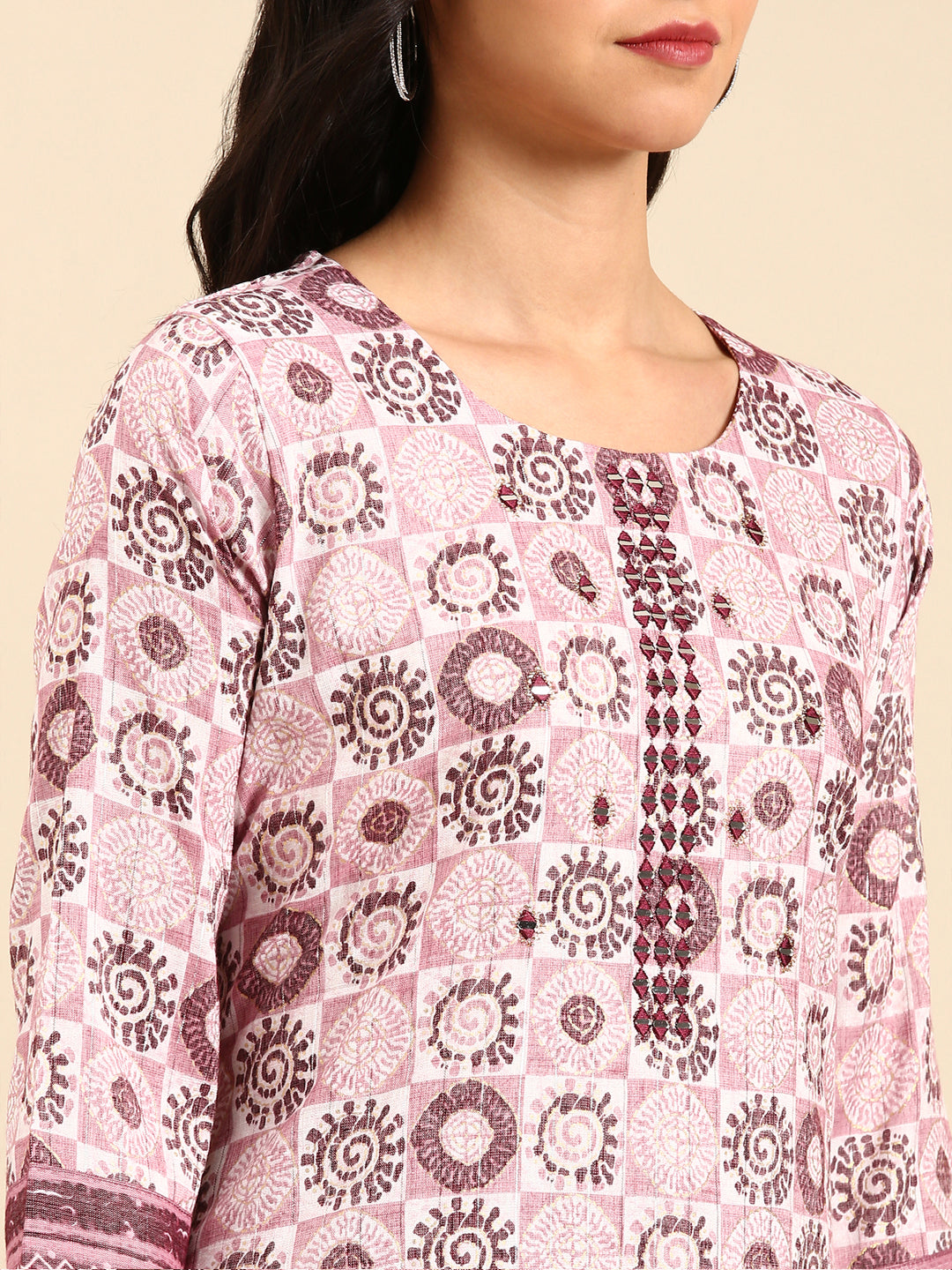 Women's Mauve Ethnic Motifs Printed Kurta Set
