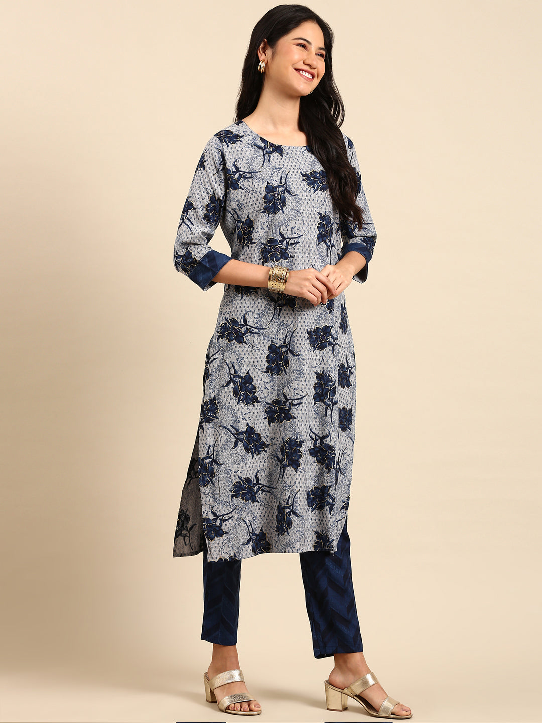 Women's Grey Printed Kurta Set