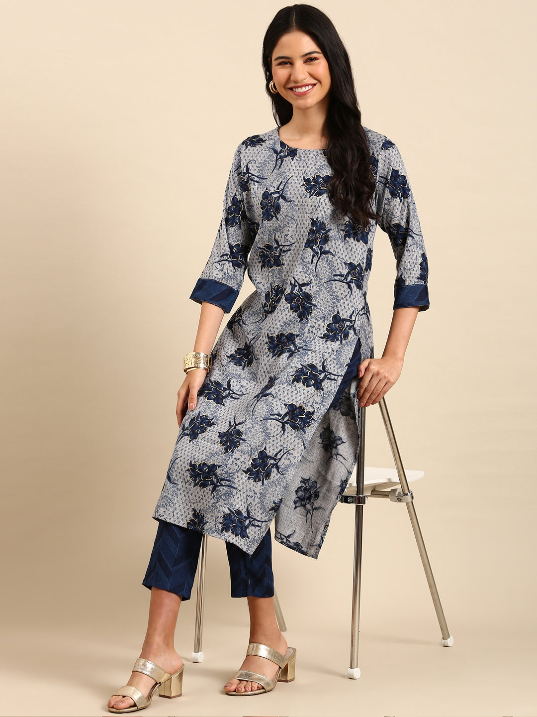 Women's Grey Printed Kurta Set