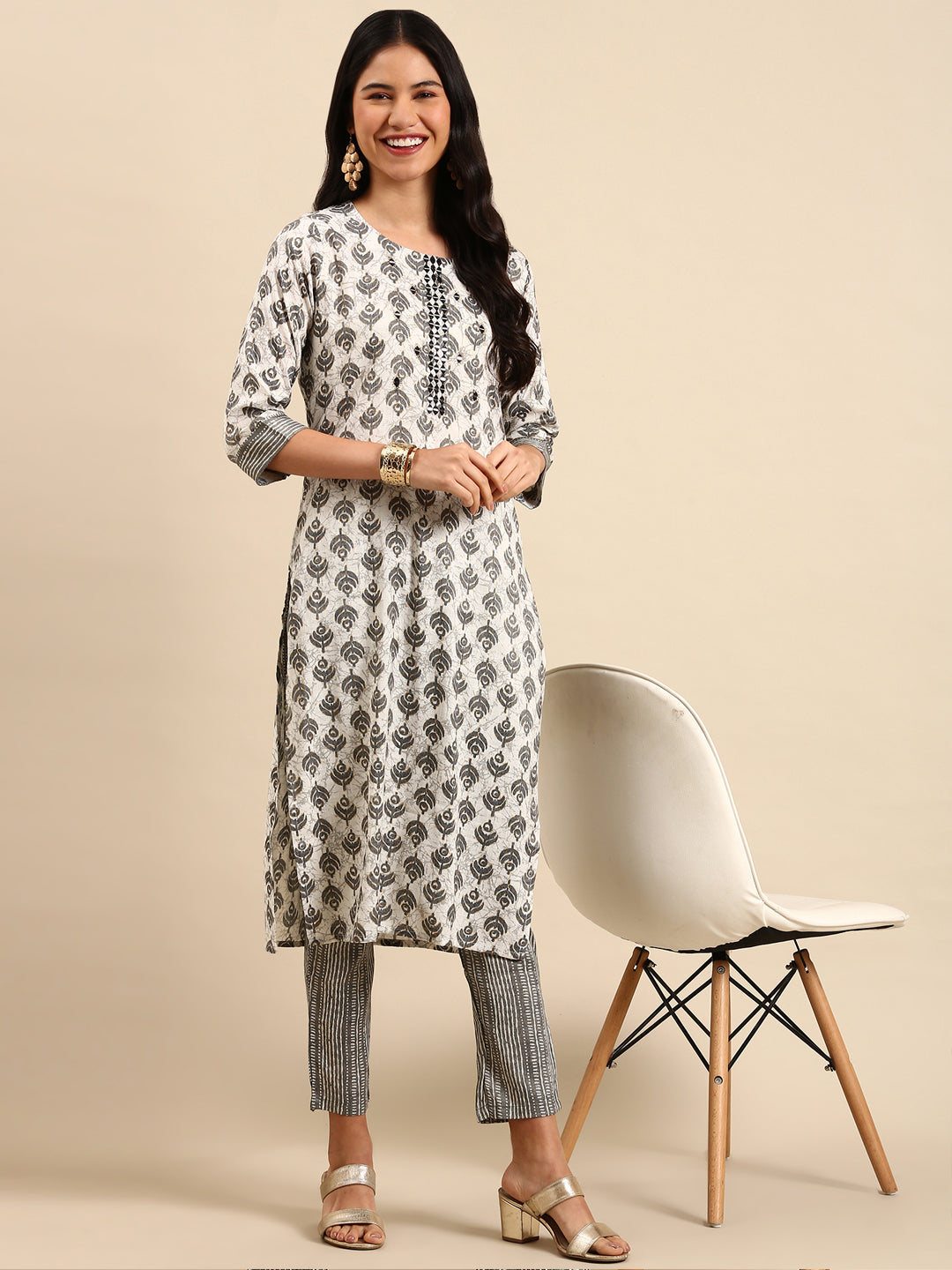 Women's White Printed Kurta Set