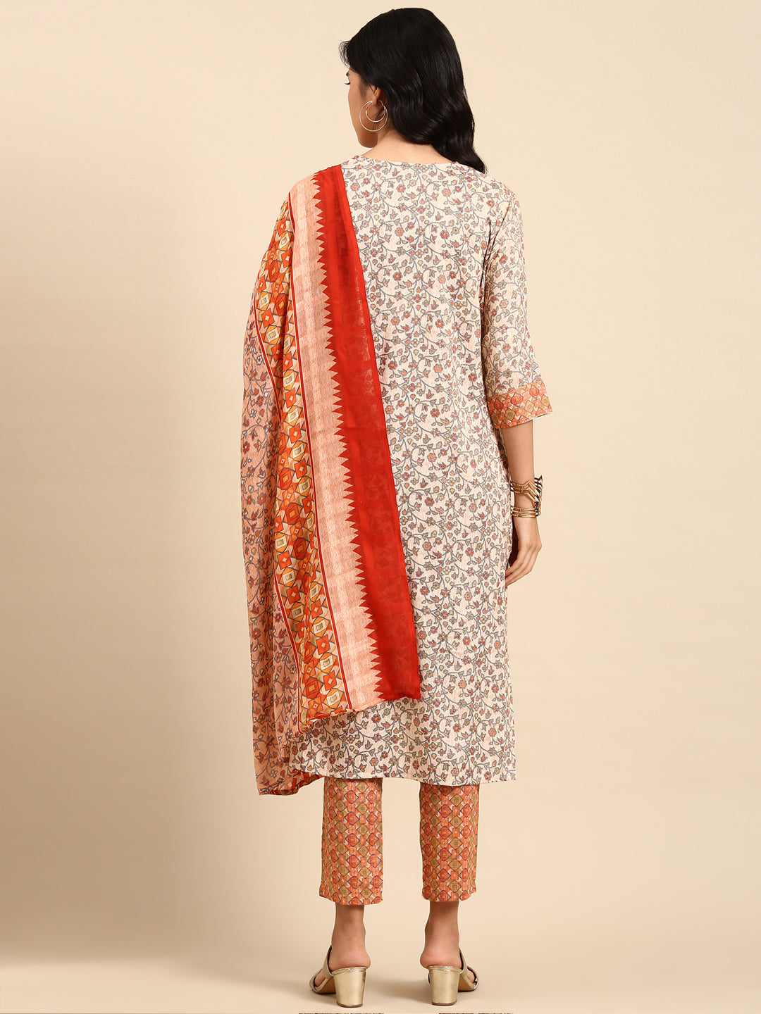 Women's Peach Printed Kurta Set