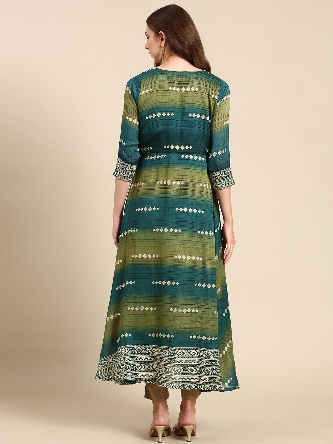 Women's Teal Embellished A-Line Kurta