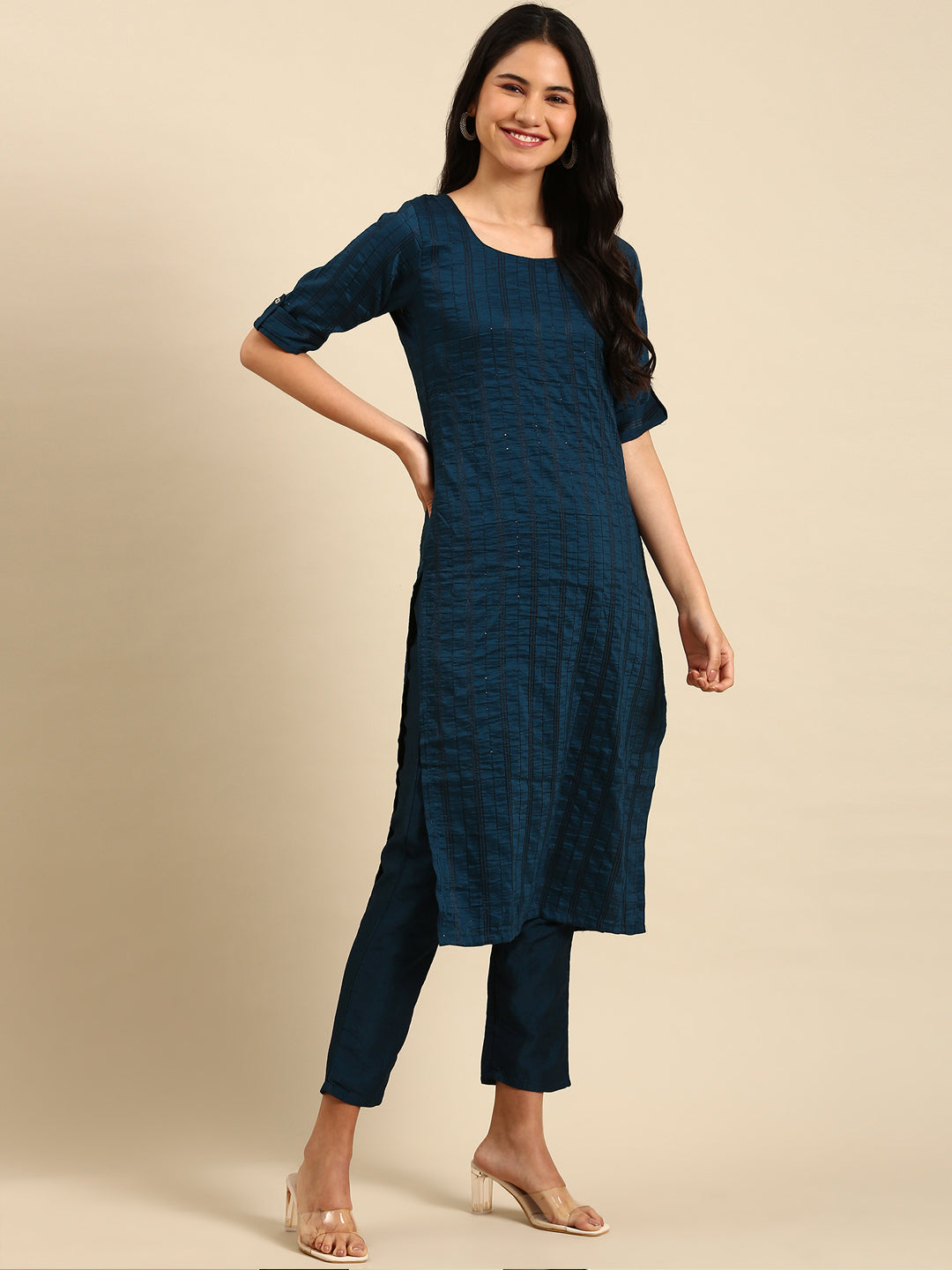 Women's Blue Solid Kurta Set