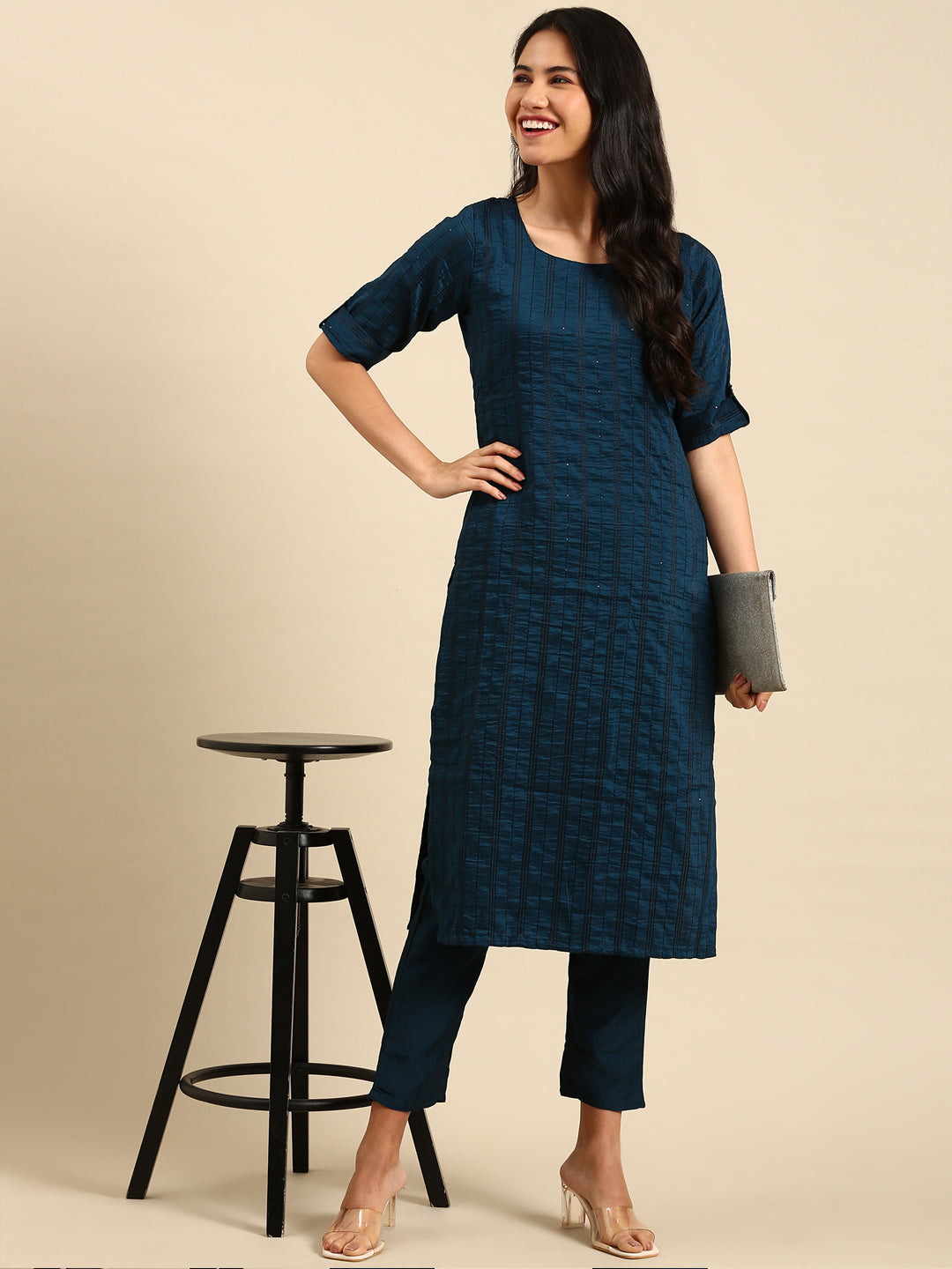 Women's Blue Solid Kurta Set