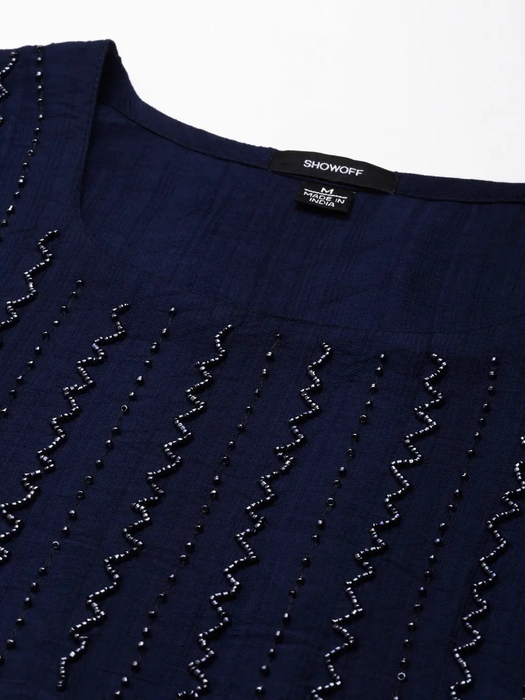 Women's Navy Blue Solid Straight Kurta