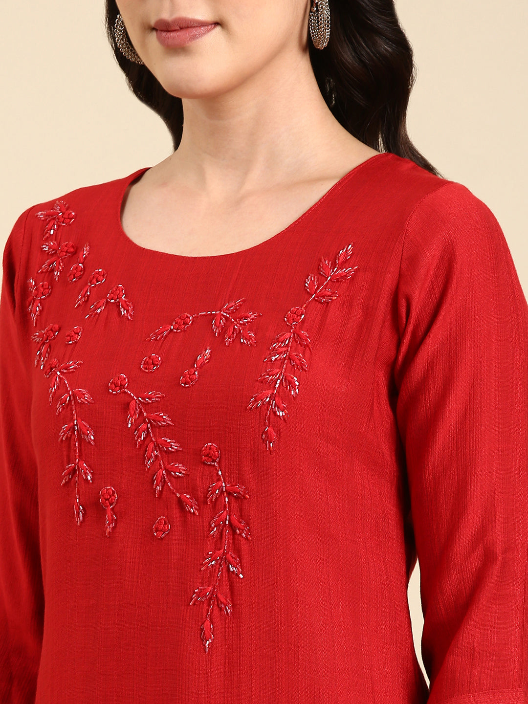 Women's Red Solid Straight Kurta