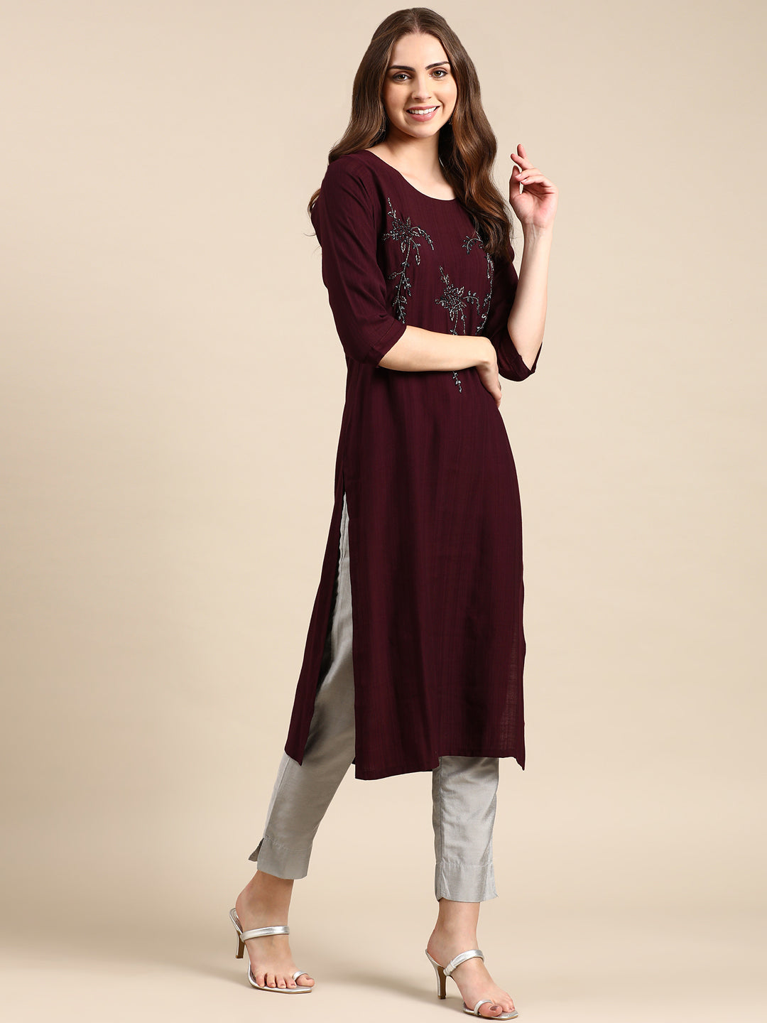 Women's Purple Solid Straight Kurta