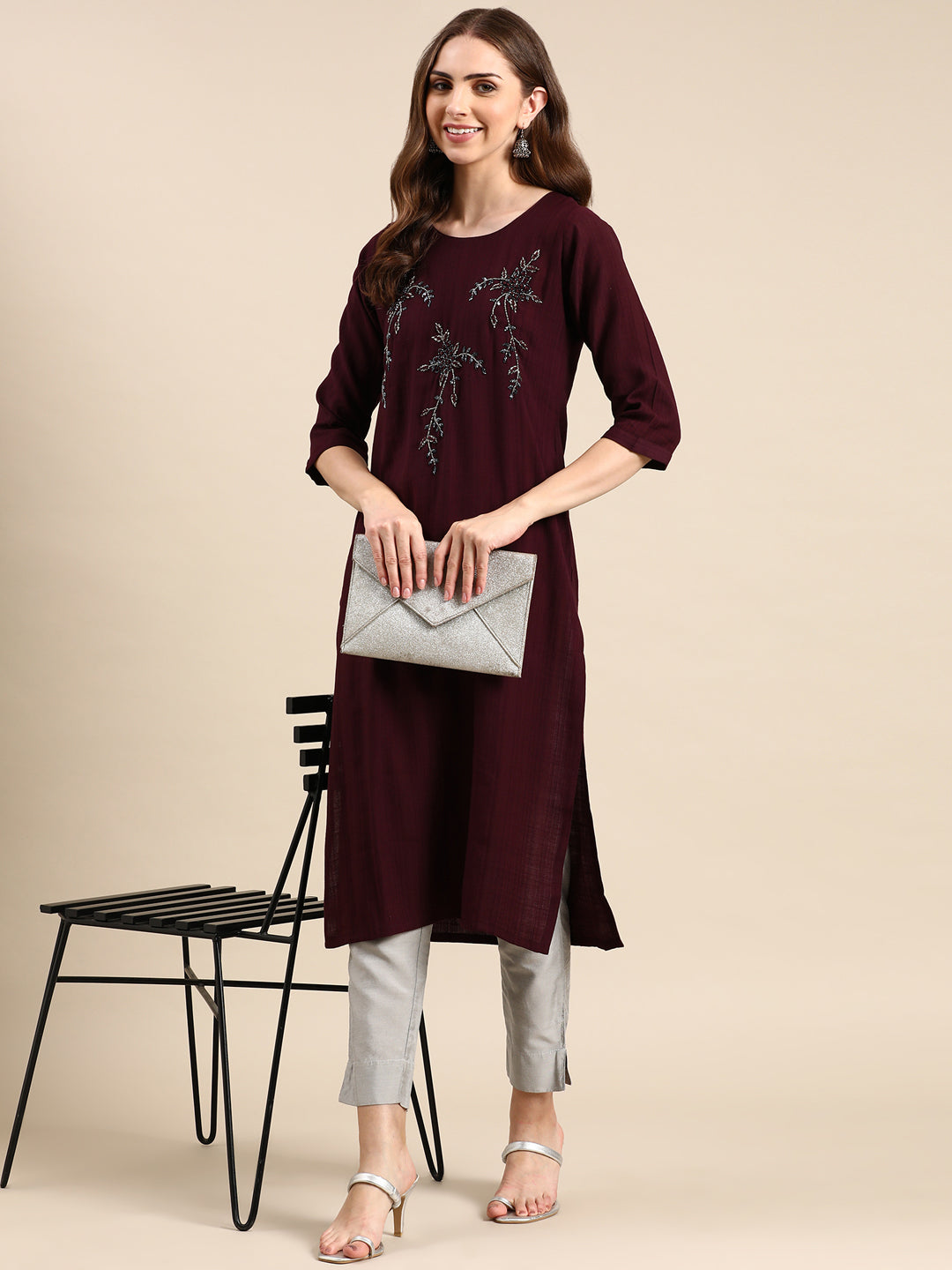 Women's Purple Solid Straight Kurta