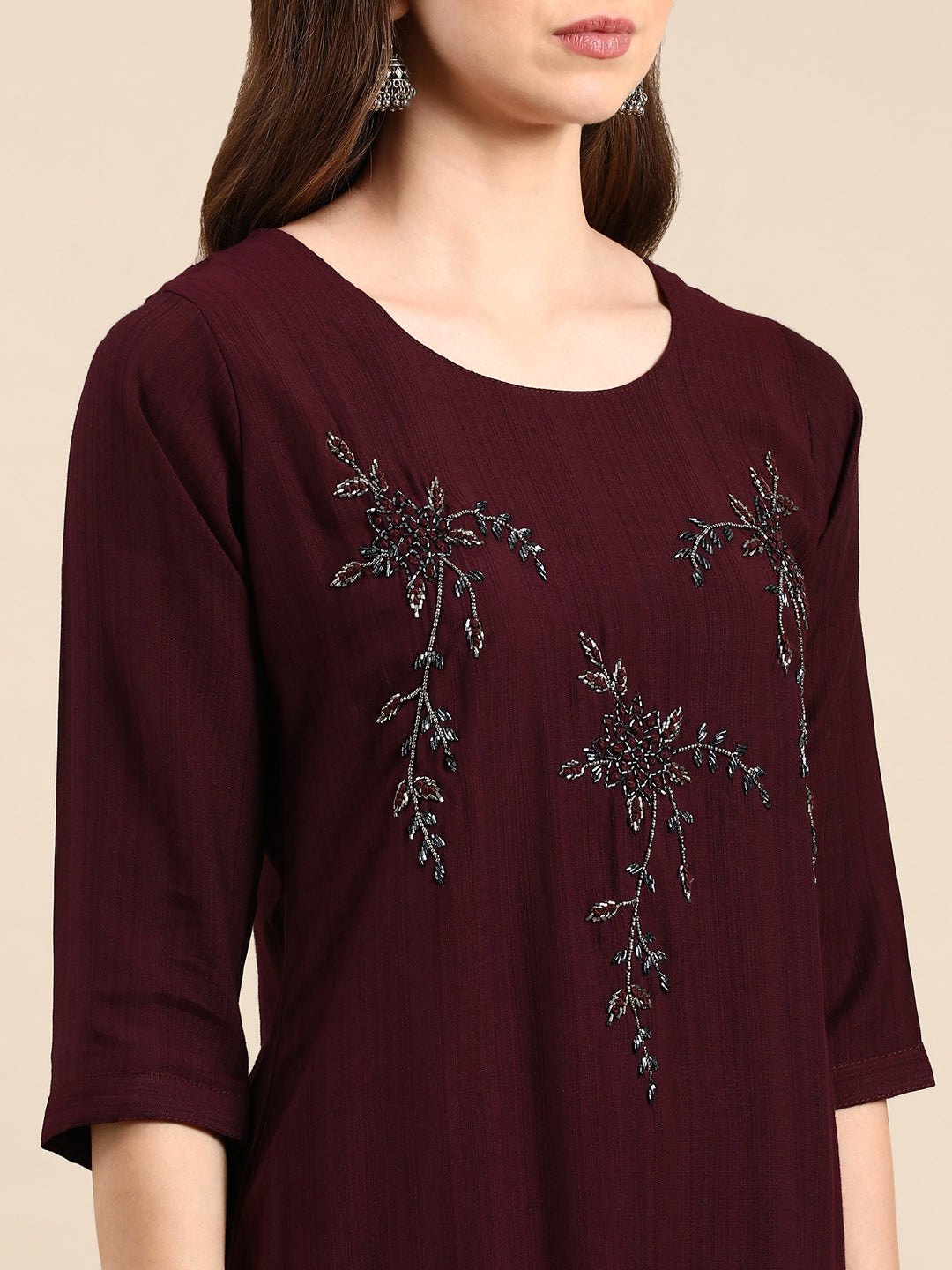 Women's Purple Solid Straight Kurta