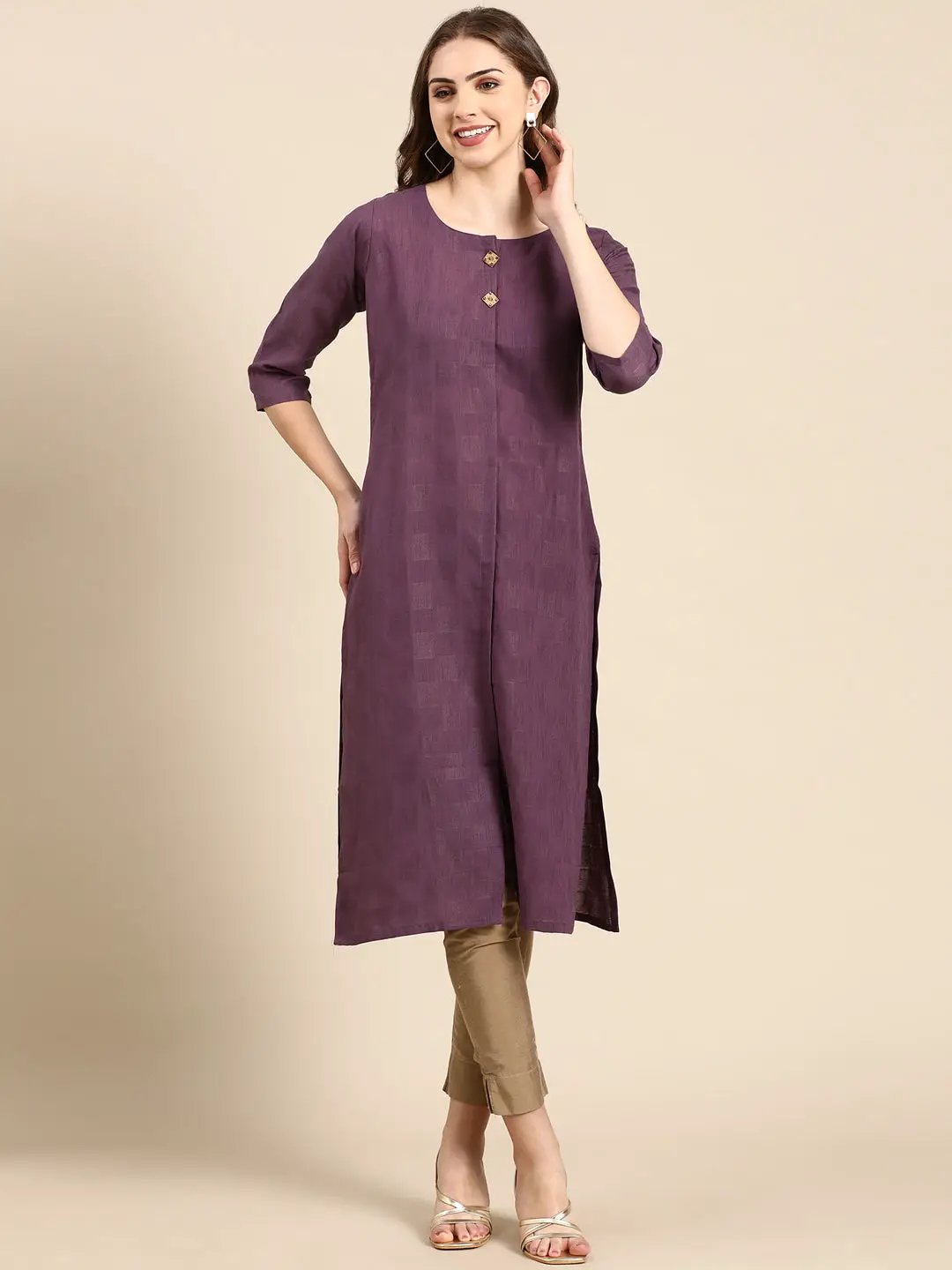 Women's Purple Solid Straight Kurta