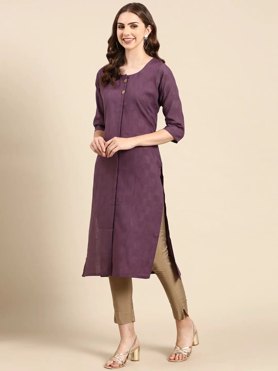 Women's Purple Solid Straight Kurta