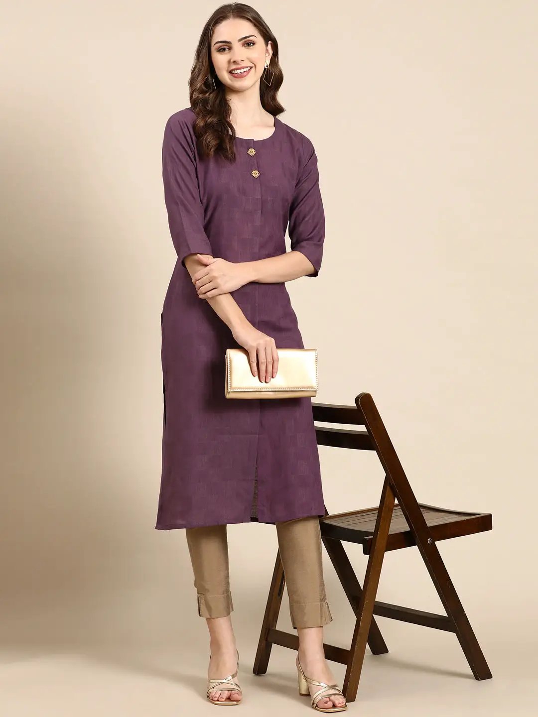 Women's Purple Solid Straight Kurta