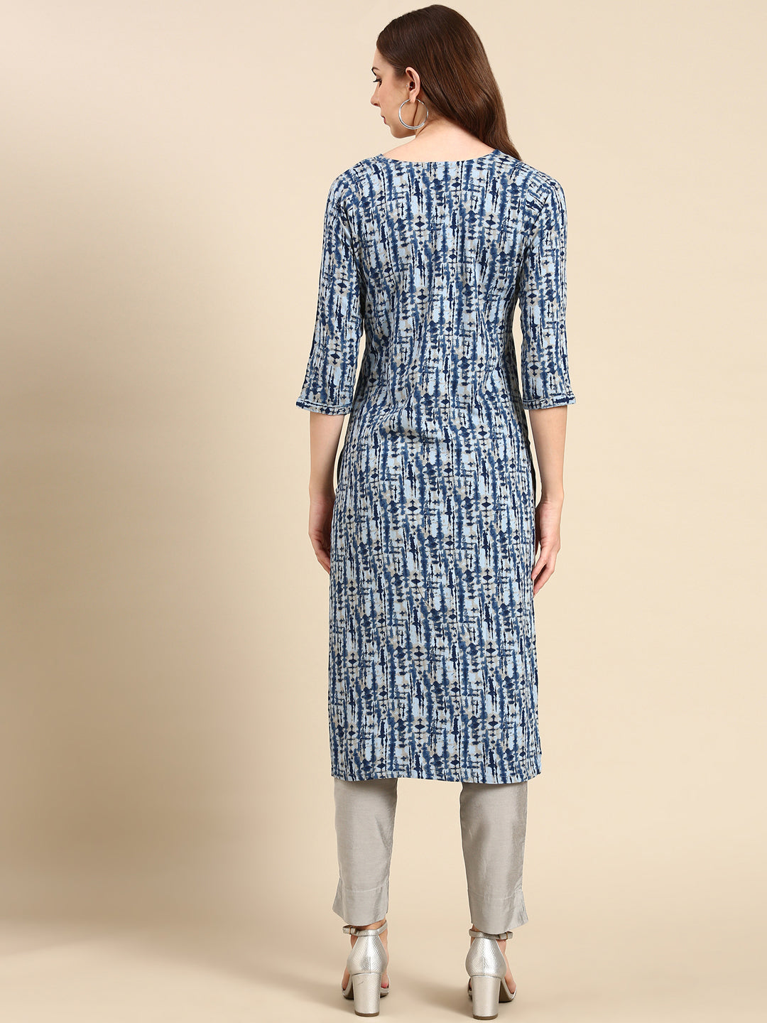 Women's Blue Printed Straight Kurta